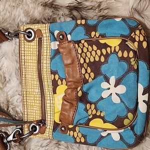 Fossil Bag Purse sm. Tote Tan Brown leather, vintage, warn overall look.